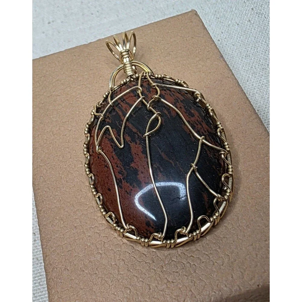 Handmade Mahogany Obsidian Horse Pendant Wire Wrapped Gold Filled Necklace